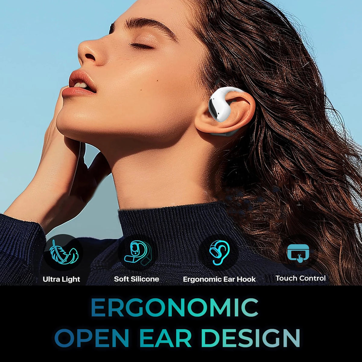 Open Ear Bluetooth Sports Earbuds With Touchscreen Charging Case