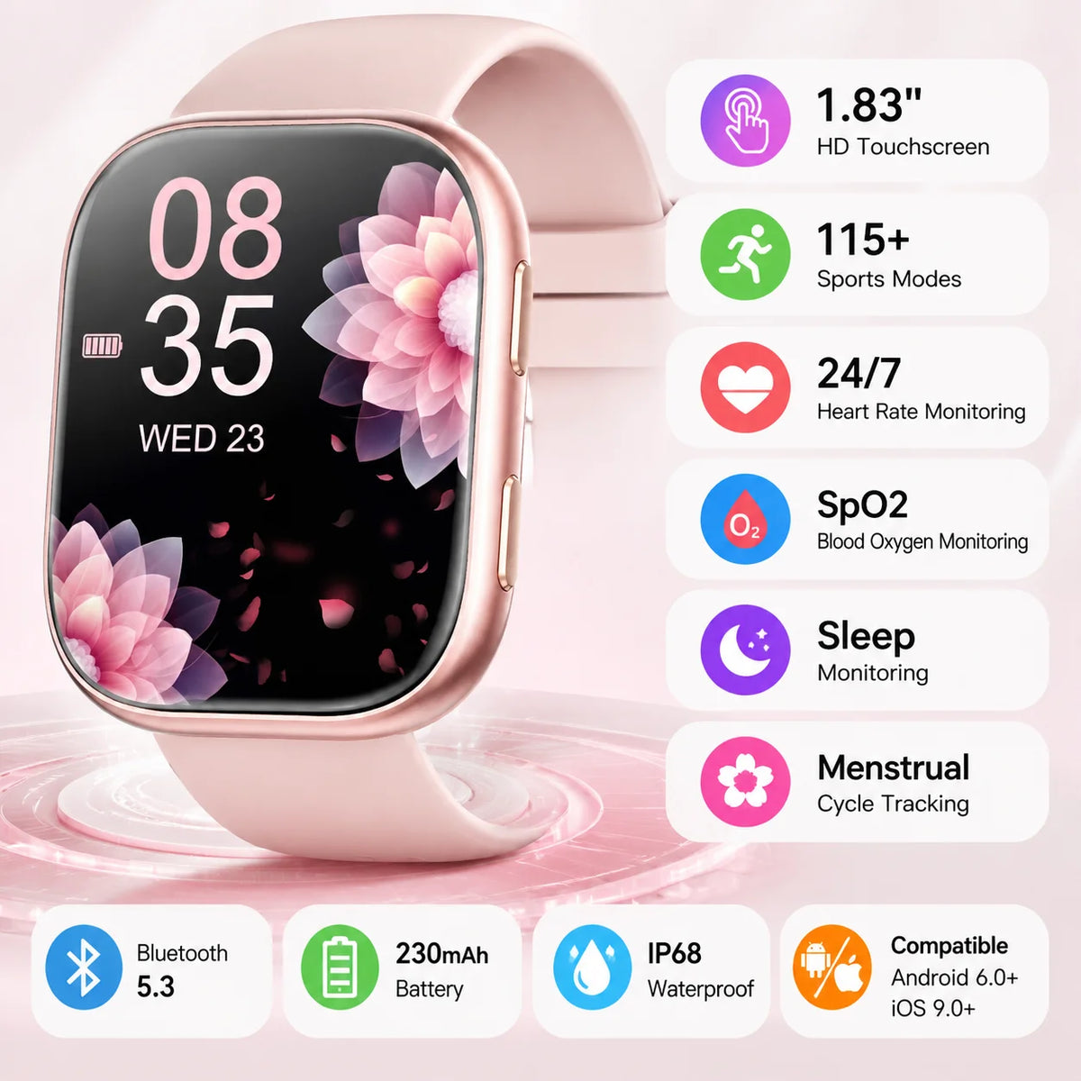 Smart Fitness Watch With Heart Rate Sleep And Sports Tracking