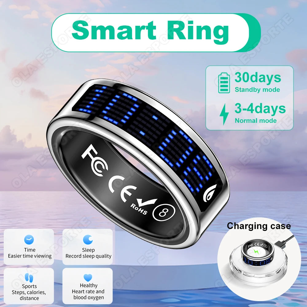 Smart Ring With LED Time Display And Health Monitoring