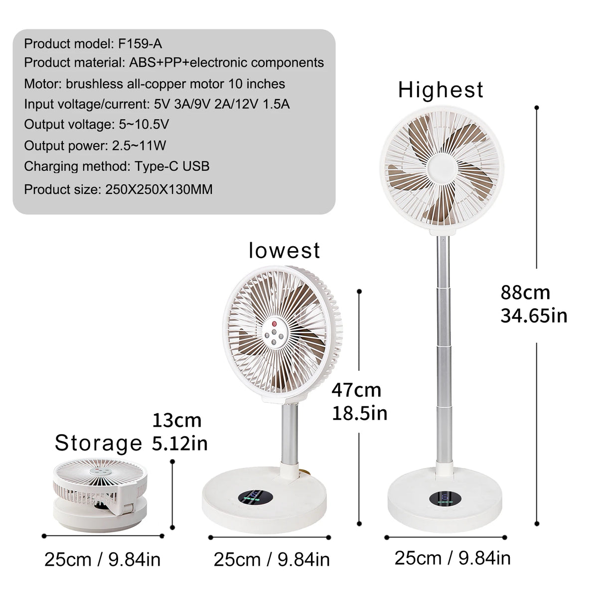 TENGKESi Remote Control Folding Fan With LED Light And Timer