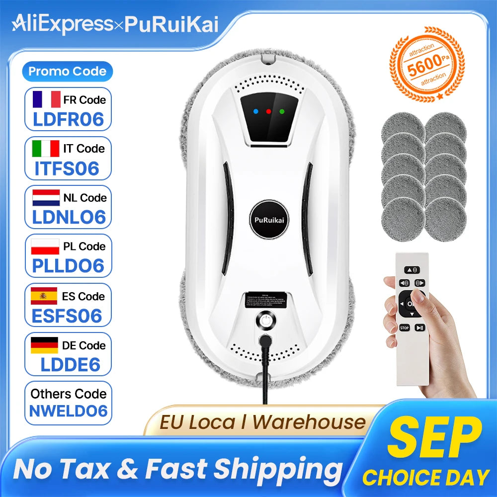 PuRuikai Automatic Window Cleaning Robot With Remote Control, Water Spray Feature