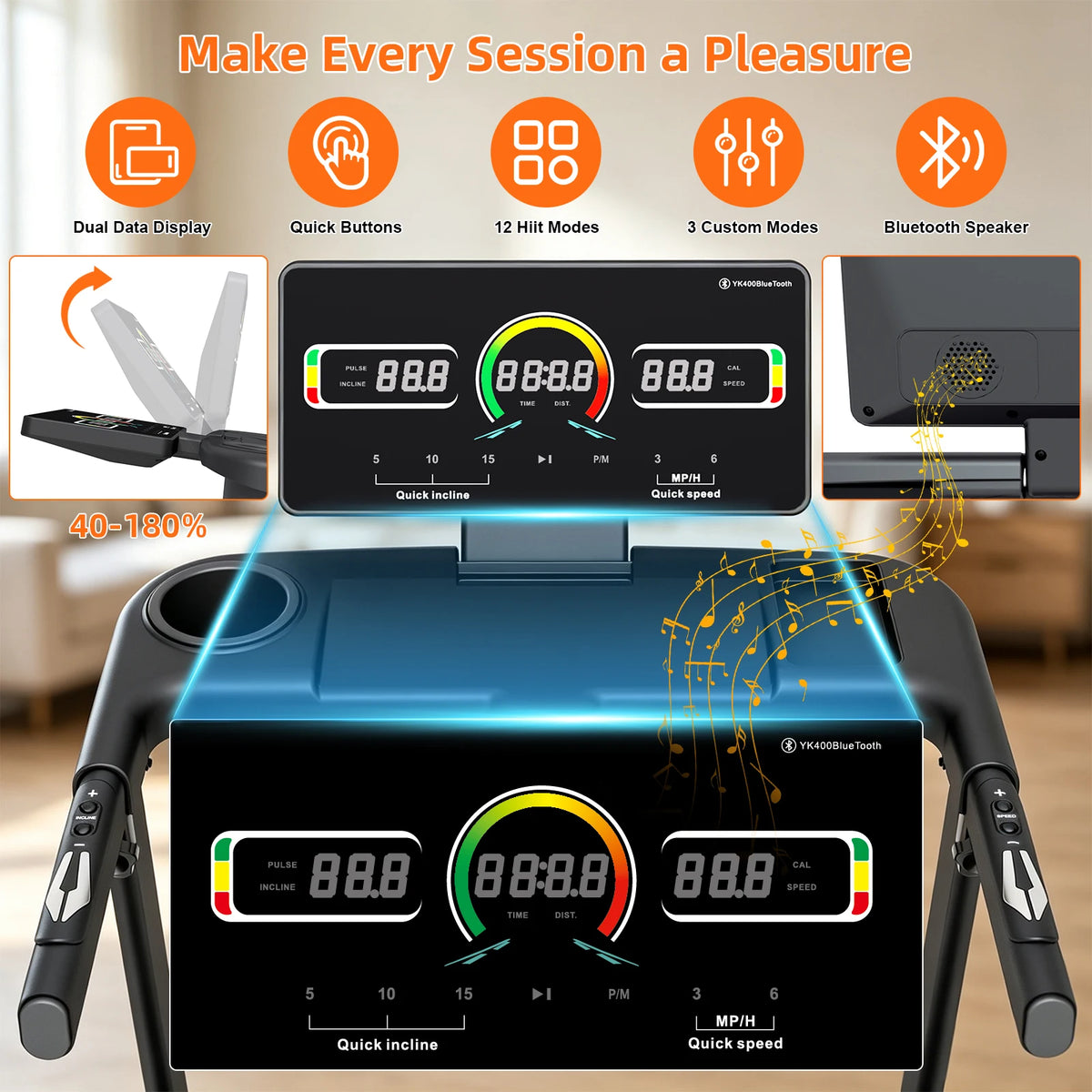 Folding Treadmill With 15-Level Auto Incline And Quiet Motor
