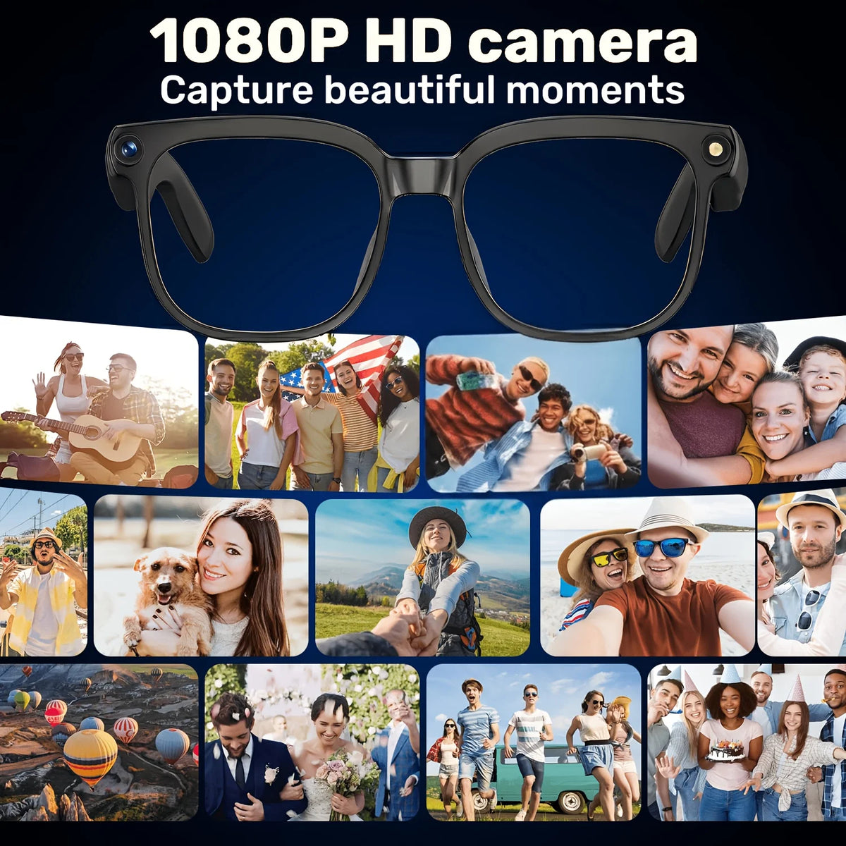 Smart Camera Glasses With HD Video Bluetooth Audio And Translation