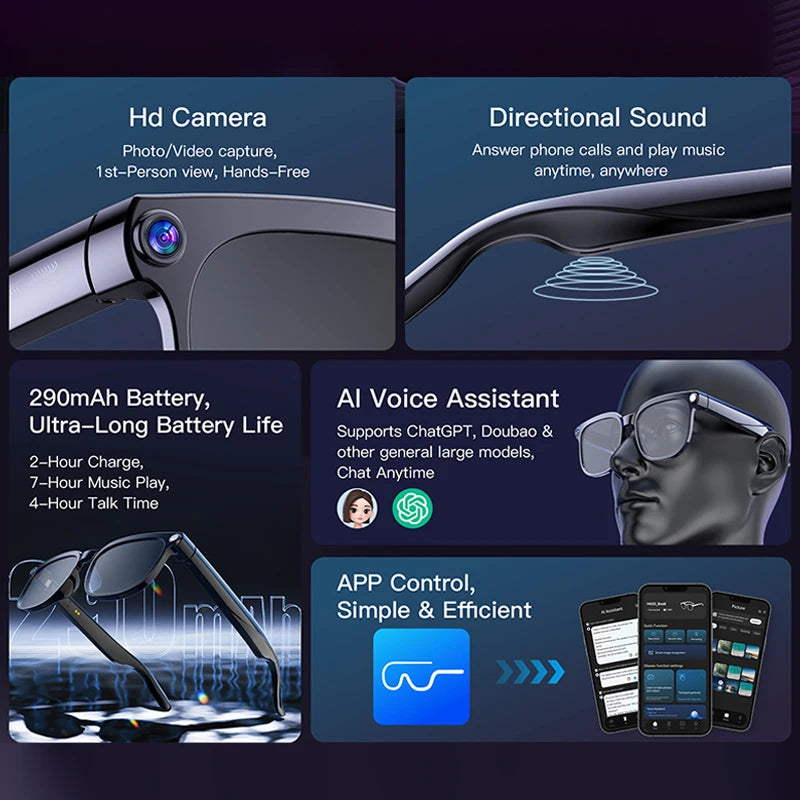 Yaocx Smart Glasses With HD Video Camera And AI Photography