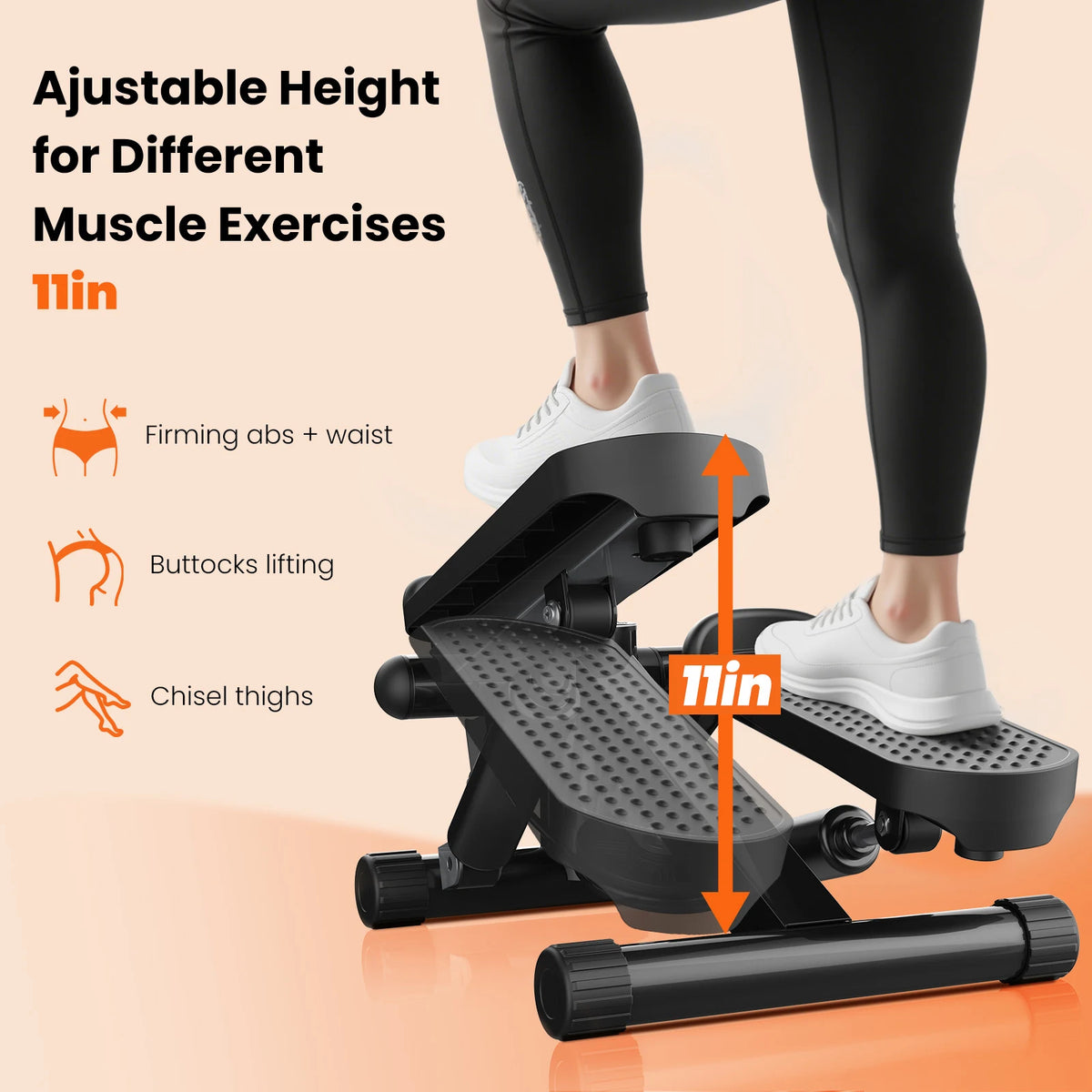 JHK Mini Stepper With Resistance Bands And LCD Monitor