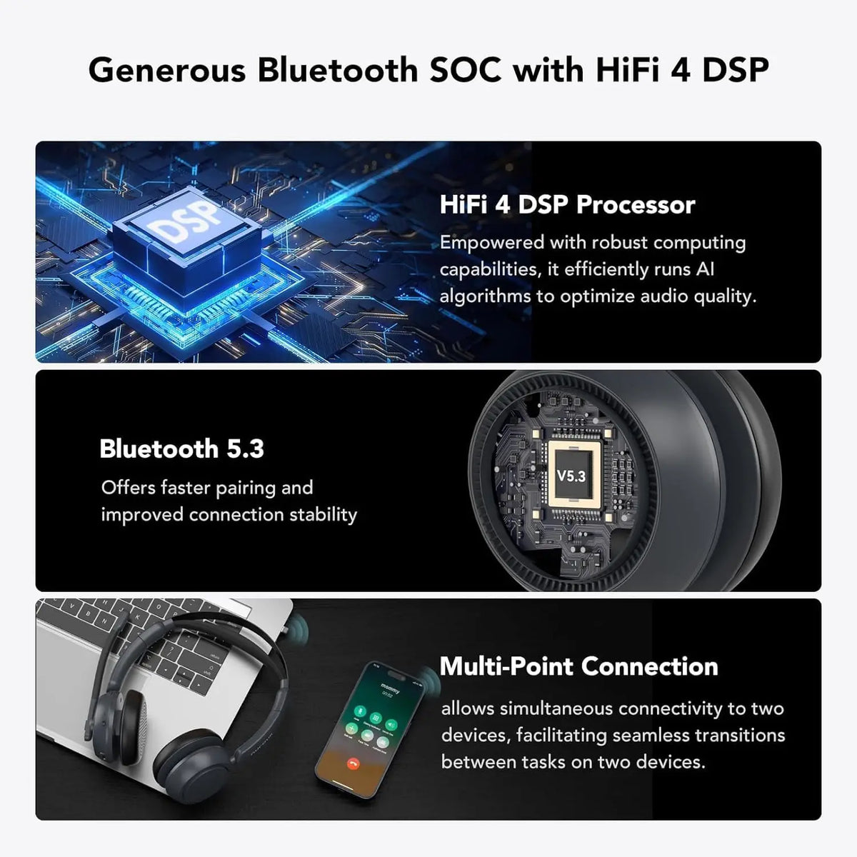 Nuroum Bluetooth 5.3 Wireless Headset ENC Noise Cancelling Microphone