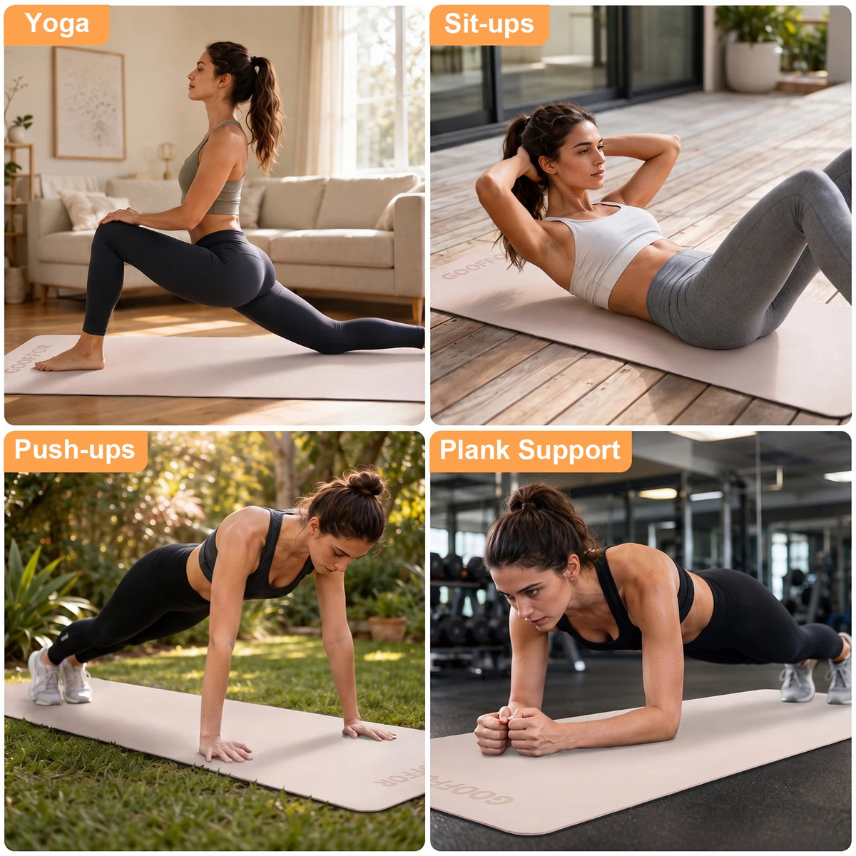 GOOFFOR Natural Rubber Yoga Mat With Non Slip Grip