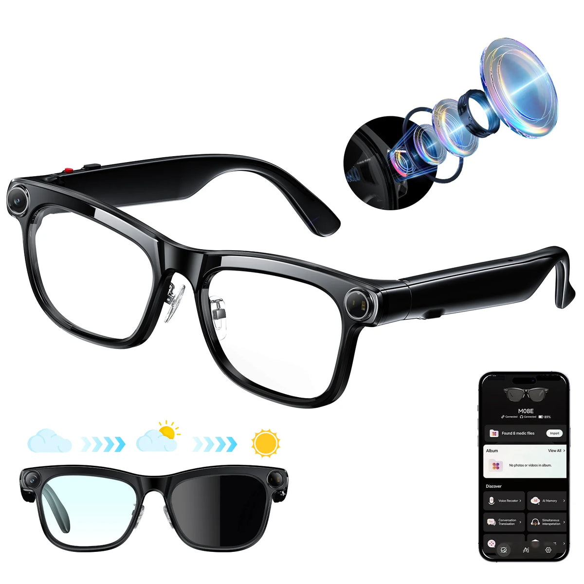 KAIGERR Smart Glasses 4K Camera Bluetooth Calls And AI Translation