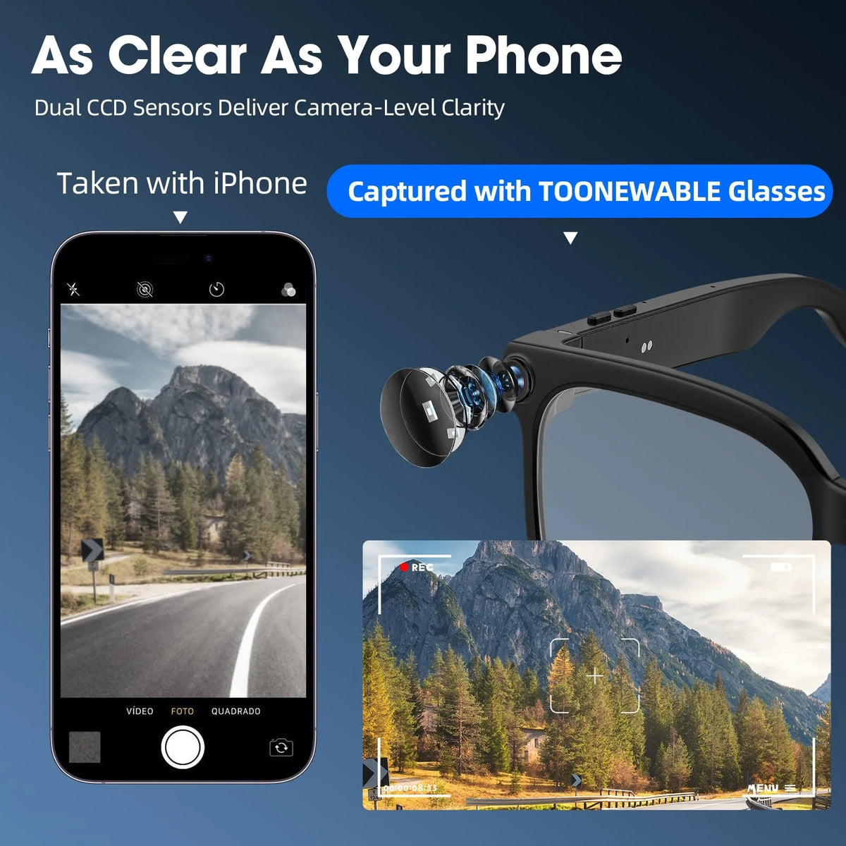 Smart Camera Glasses With HD Video Bluetooth Audio And Translation
