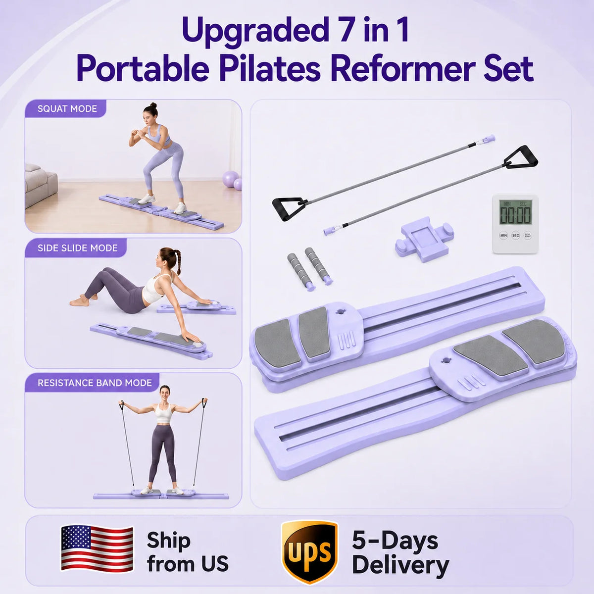 WSUEL Multifunctional Pilates Reformer Board for Full Body Home Workouts
