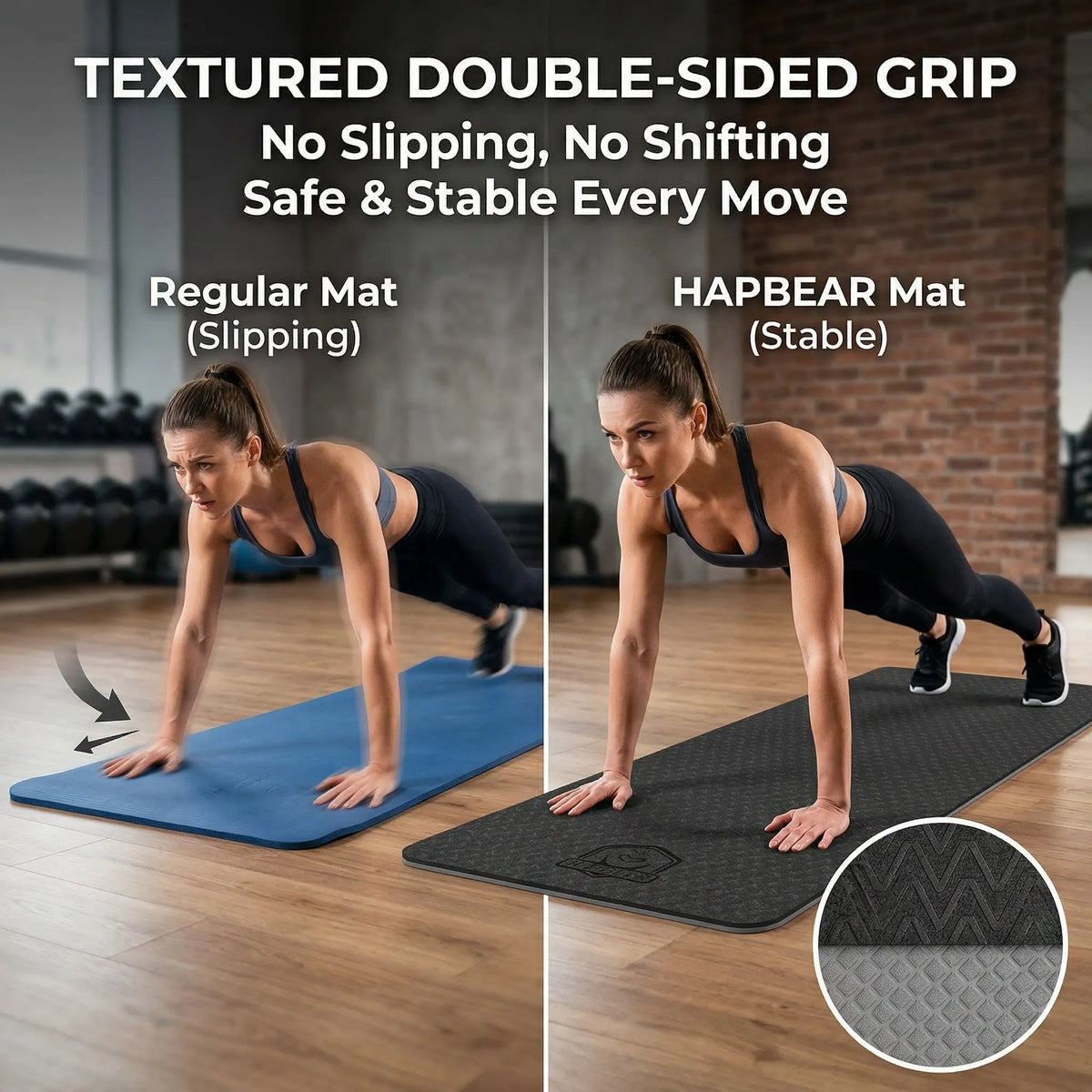 HAPBEAR Non Slip TPE Yoga Mat for Home Workout Pilates