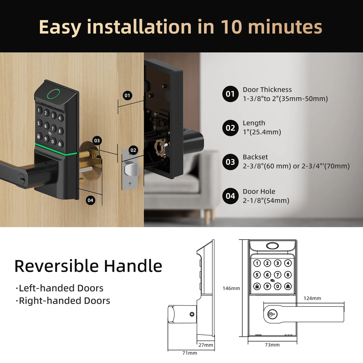 Viladepot Smart Fingerprint Door Lock With App And Keypad Control
