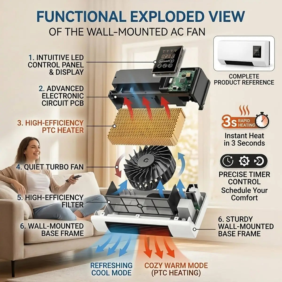 Wall Mounted Mini Split Air Conditioner Heater With Remote Control