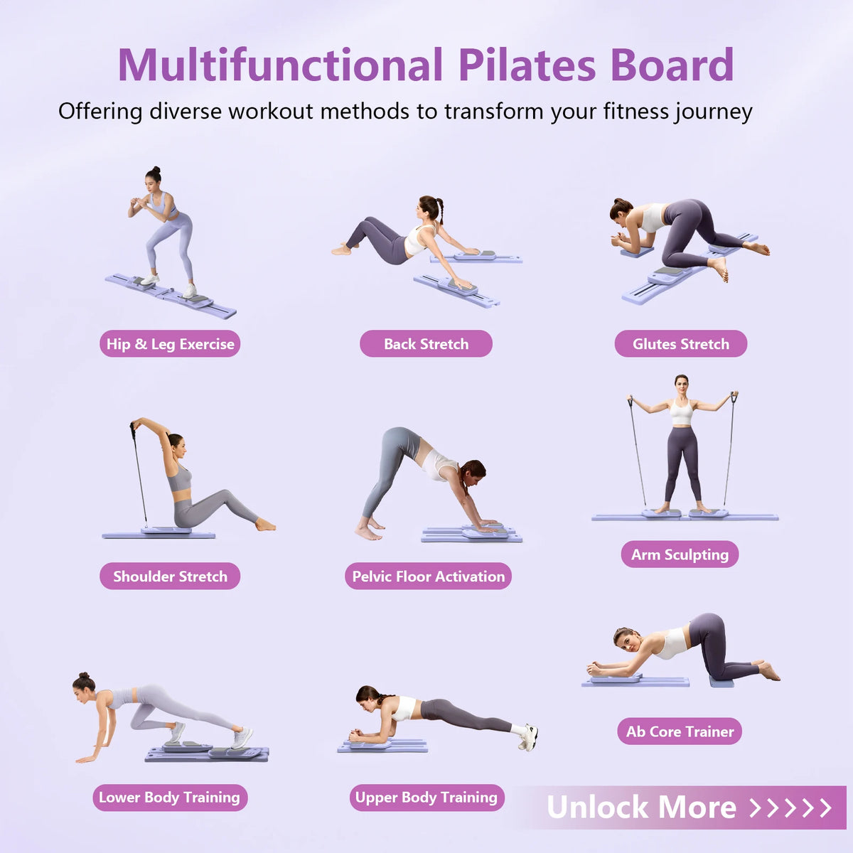 WSUEL Multifunctional Pilates Reformer Board for Full Body Home Workouts