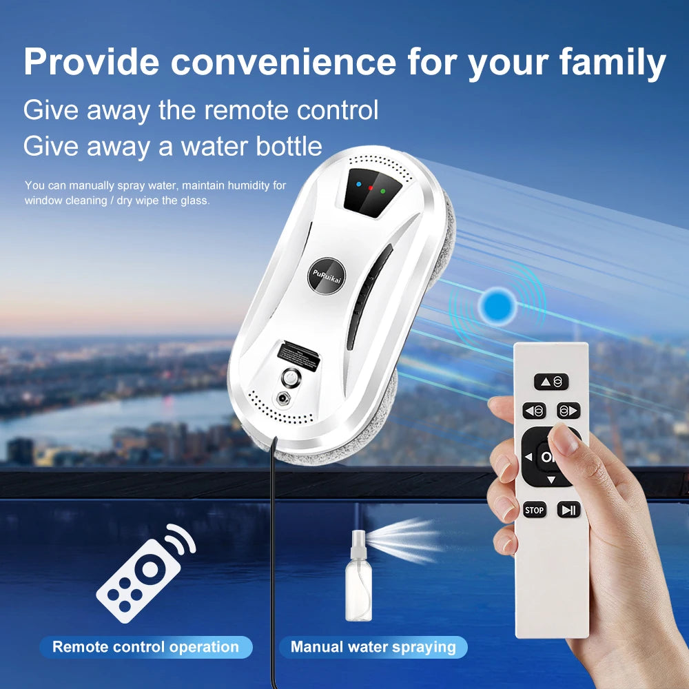 PuRuikai Automatic Window Cleaning Robot With Remote Control, Water Spray Feature