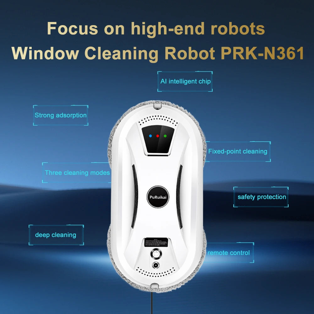 PuRuikai Automatic Window Cleaning Robot With Remote Control, Water Spray Feature