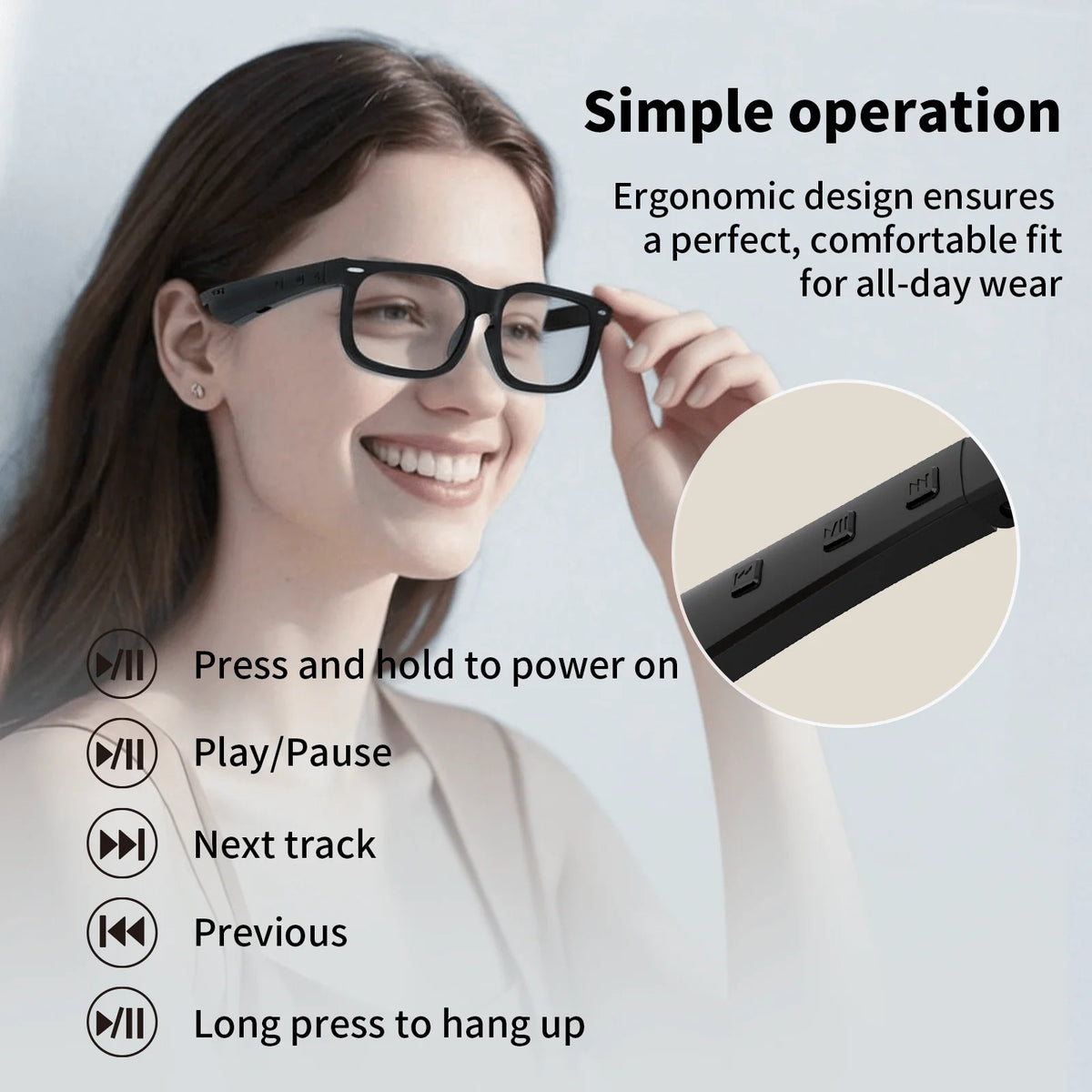 Bluetooth Smart Glasses With Audio Calls And Music Hands Free