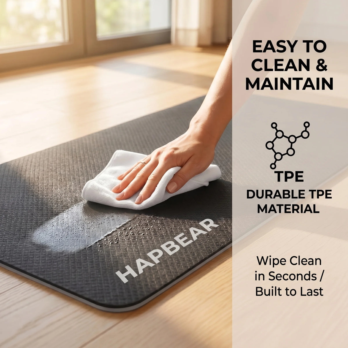 HAPBEAR Non Slip TPE Yoga Mat for Home Workout Pilates