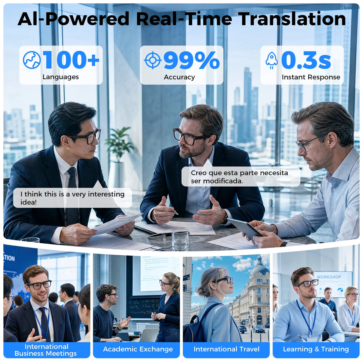AI Smart Glasses With Real Time Translation And HD Camera