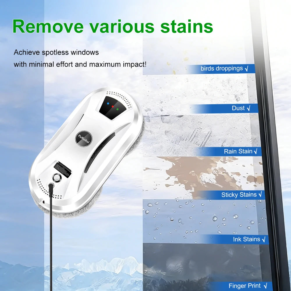 PuRuikai Automatic Window Cleaning Robot With Remote Control, Water Spray Feature