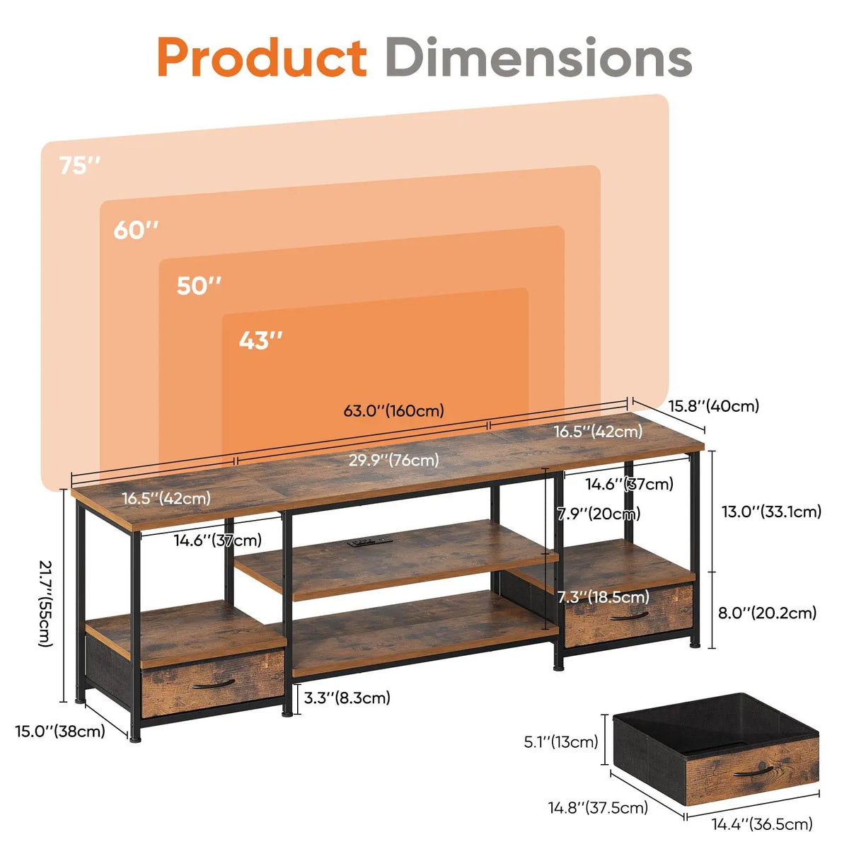 JHK Modern Wooden TV Stand With Adjustable Shelf And Storage