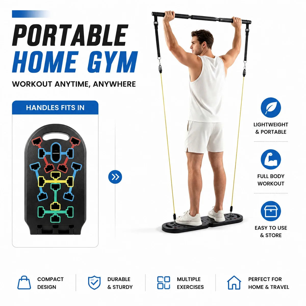 Home Gym Set With Push Up Board And Resistance Bands