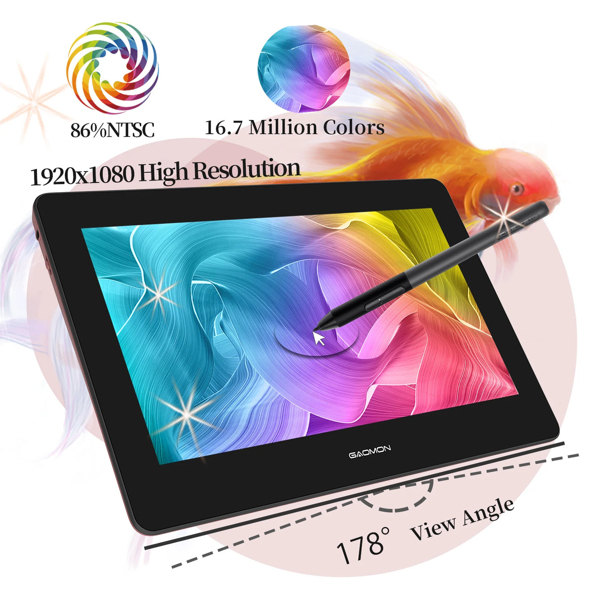 GAOMON Graphics Tablet Display With Battery Free Drawing Pen