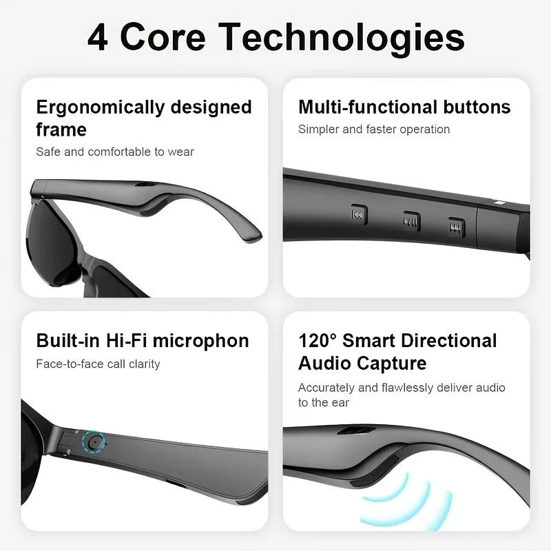 Smart Audio Glasses With Bluetooth Speakers And Touch Call Control