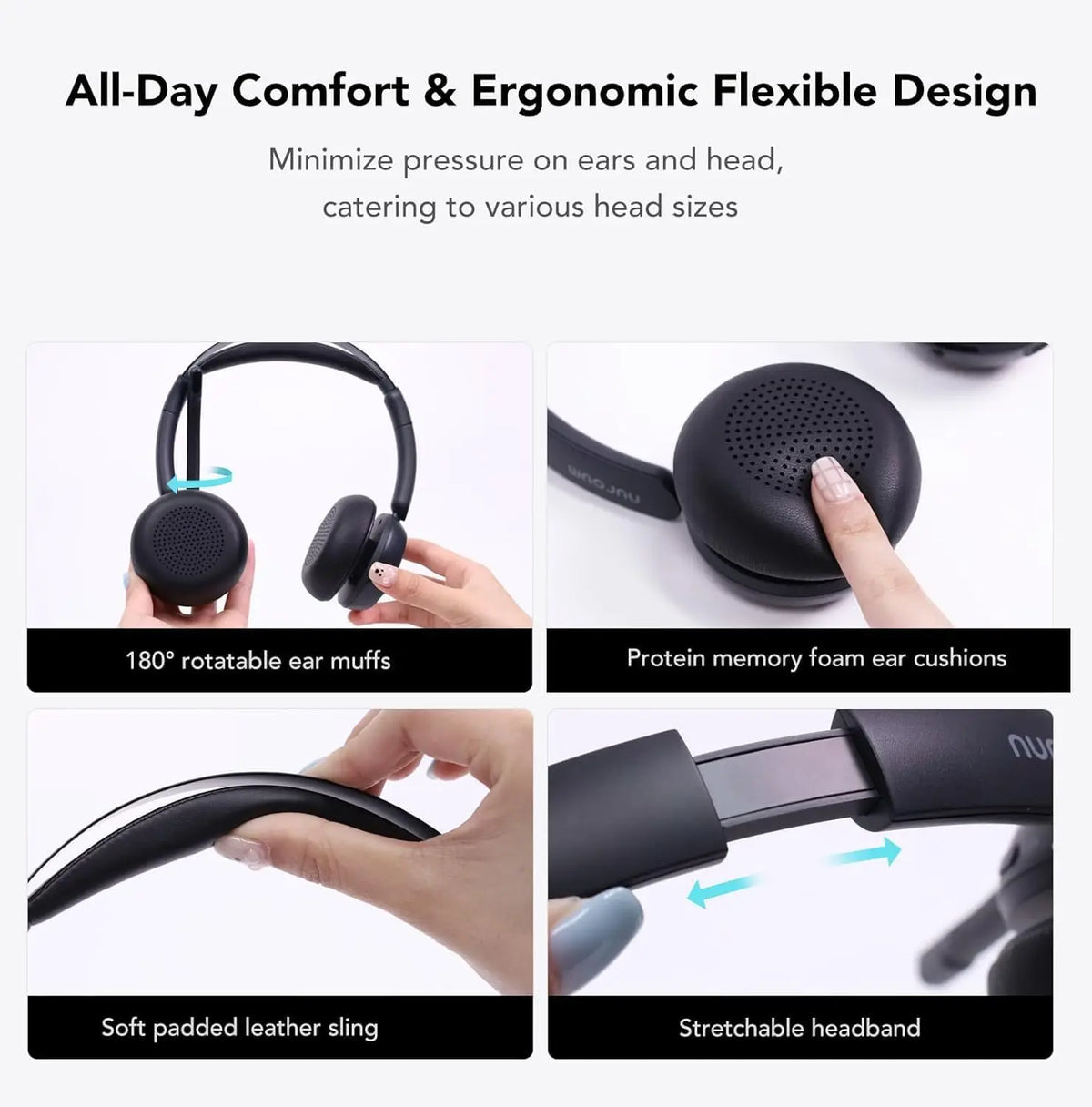 Nuroum Bluetooth 5.3 Wireless Headset ENC Noise Cancelling Microphone