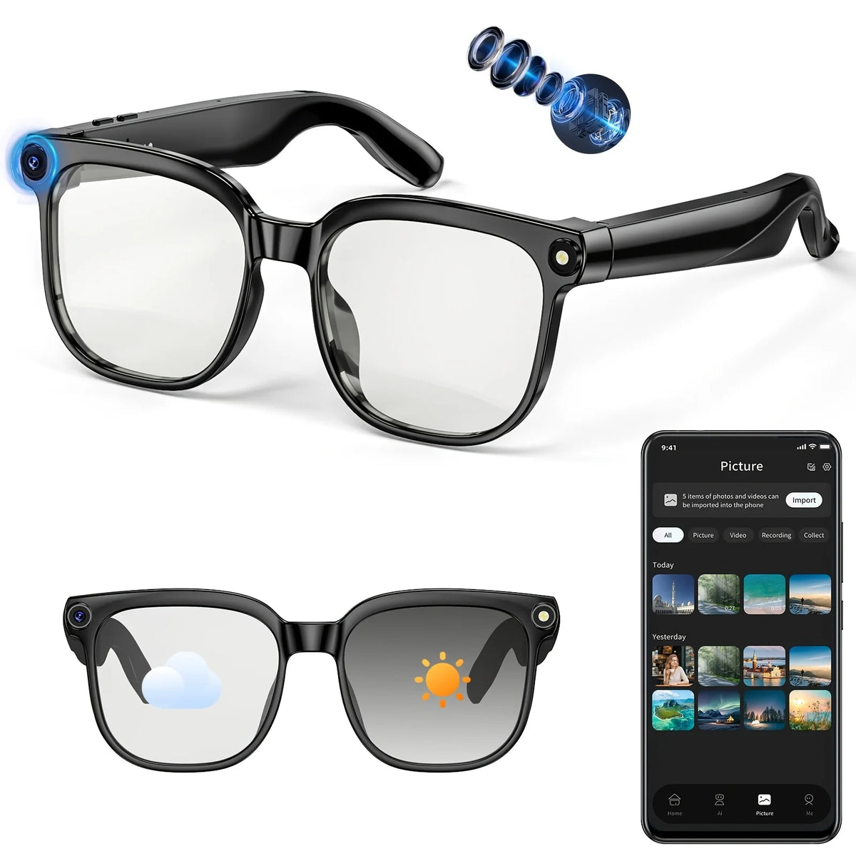 Smart Camera Glasses With HD Video Bluetooth And AI Translation