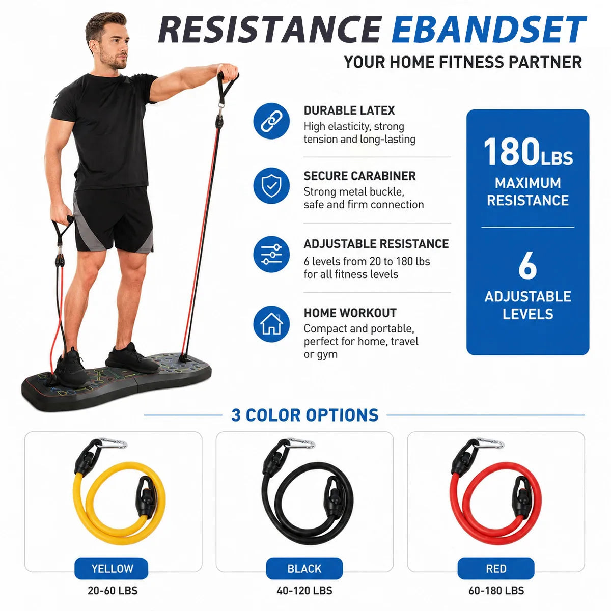 Home Gym Set With Push Up Board And Resistance Bands