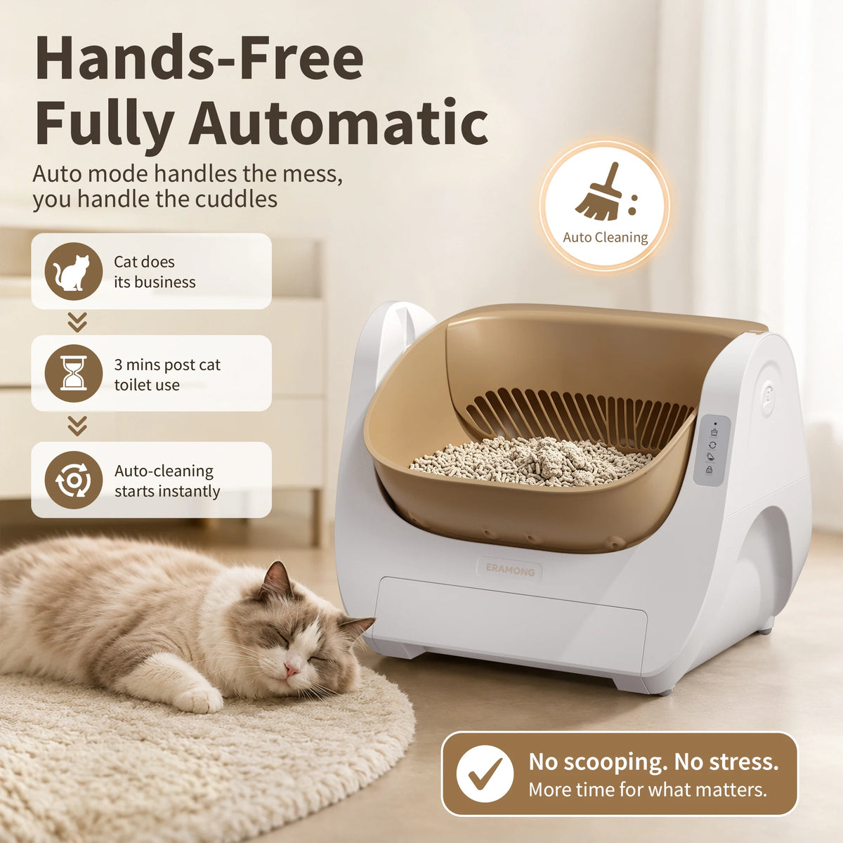 ERAMONG Automatic Self-Cleaning Cat Litter Box With Safety Protection