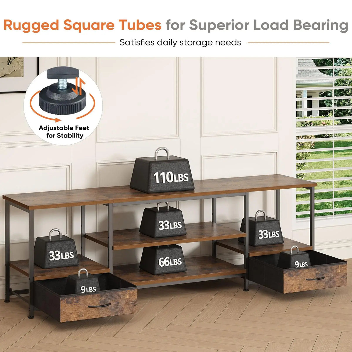 JHK Modern Wooden TV Stand With Adjustable Shelf And Storage