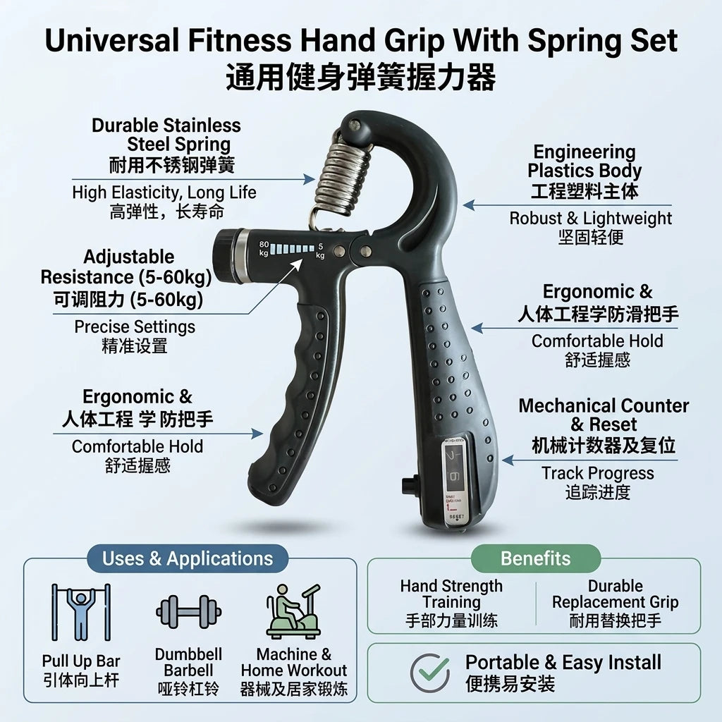 Universal Fitness Hand Grip With Spring Set For Gym Equipment