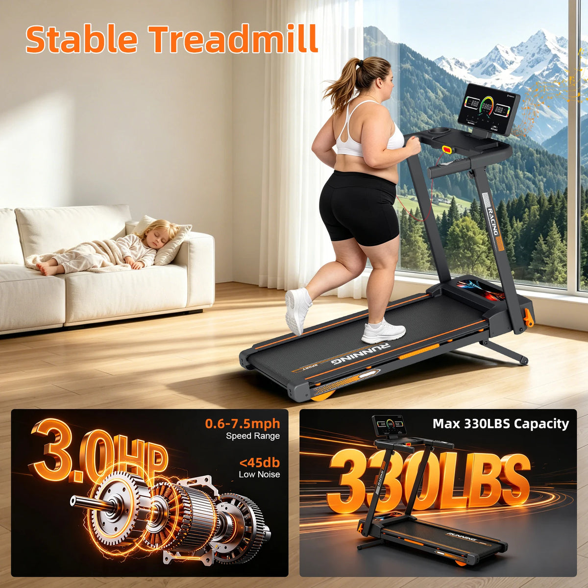 Folding Treadmill With 15-Level Auto Incline And Quiet Motor