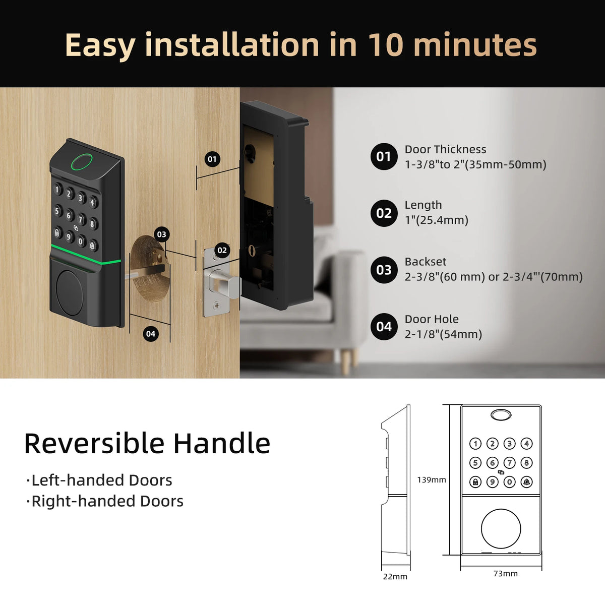 Viladepot Fingerprint Smart Door Lock With App And Keypad Access