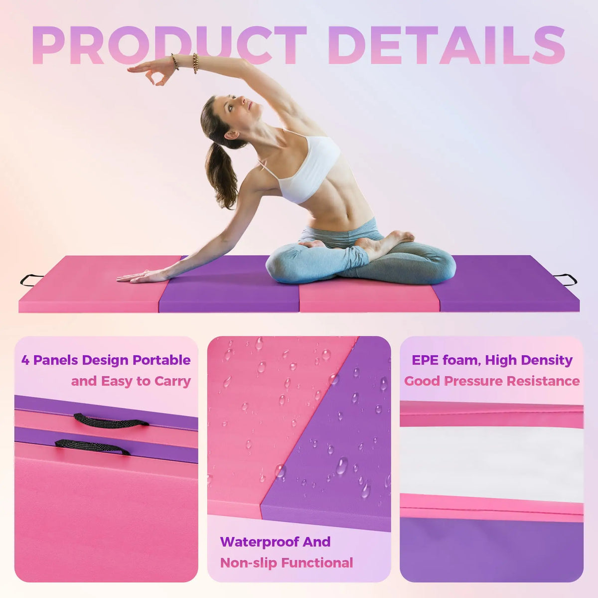 HiMISS Folding Gymnastics Mat for Yoga Pilates and Home Fitness