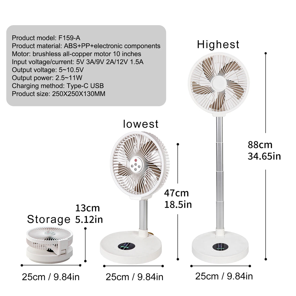 TENGKESi Remote Control Folding Fan With LED Light And Timer
