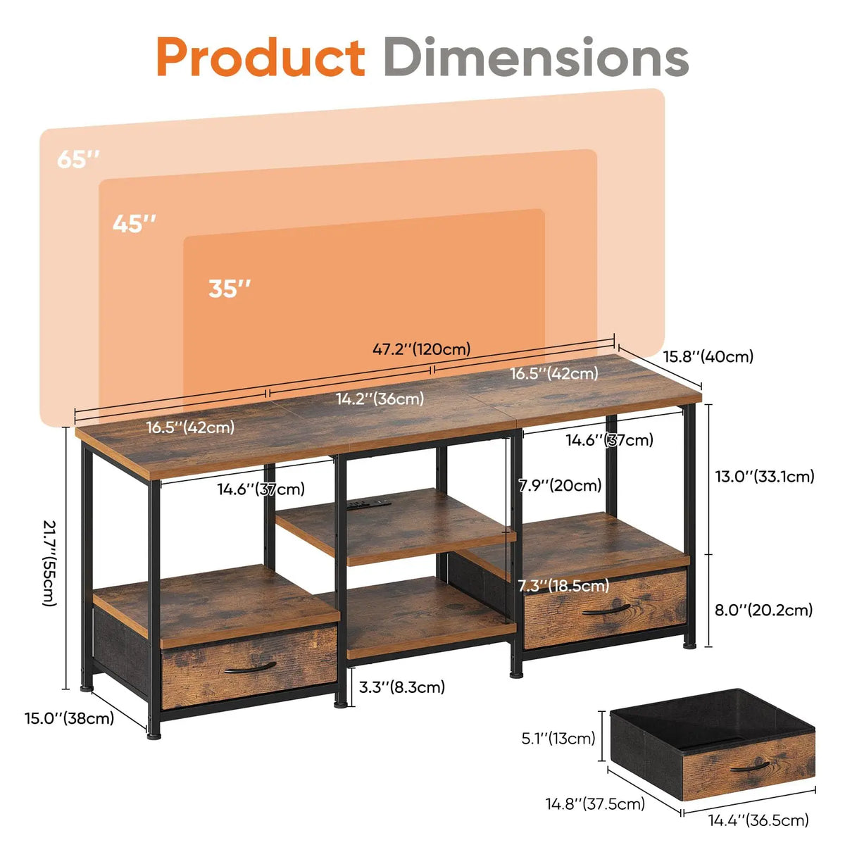 JHK Modern Wooden TV Stand With Adjustable Shelf And Storage