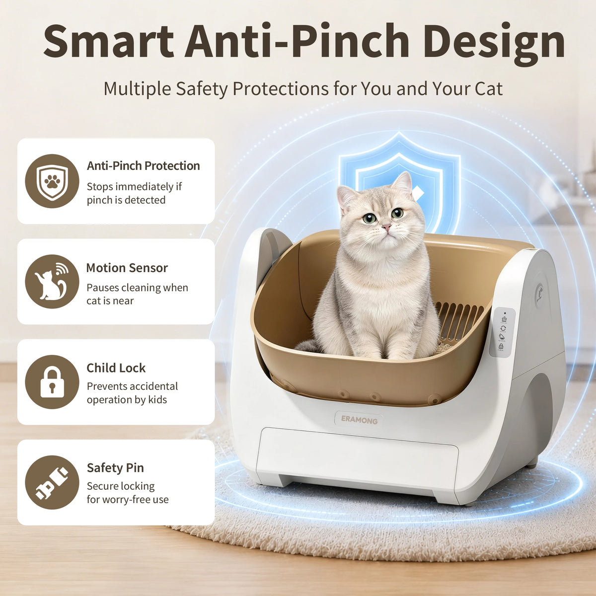 ERAMONG Automatic Self-Cleaning Cat Litter Box With Safety Protection