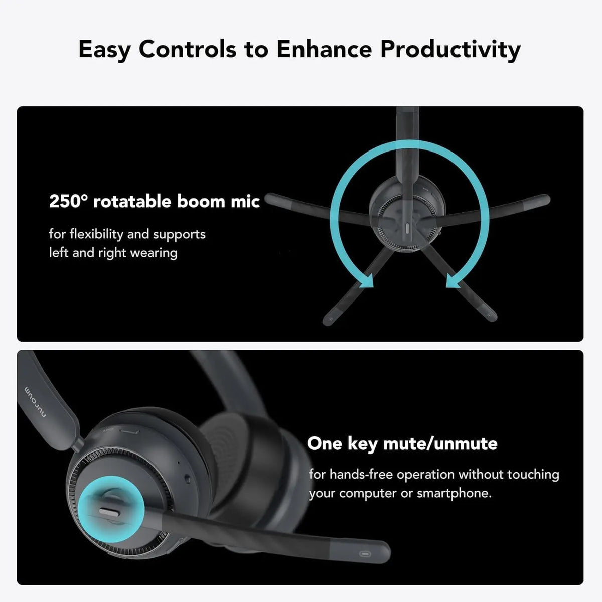 Nuroum Bluetooth 5.3 Wireless Headset ENC Noise Cancelling Microphone