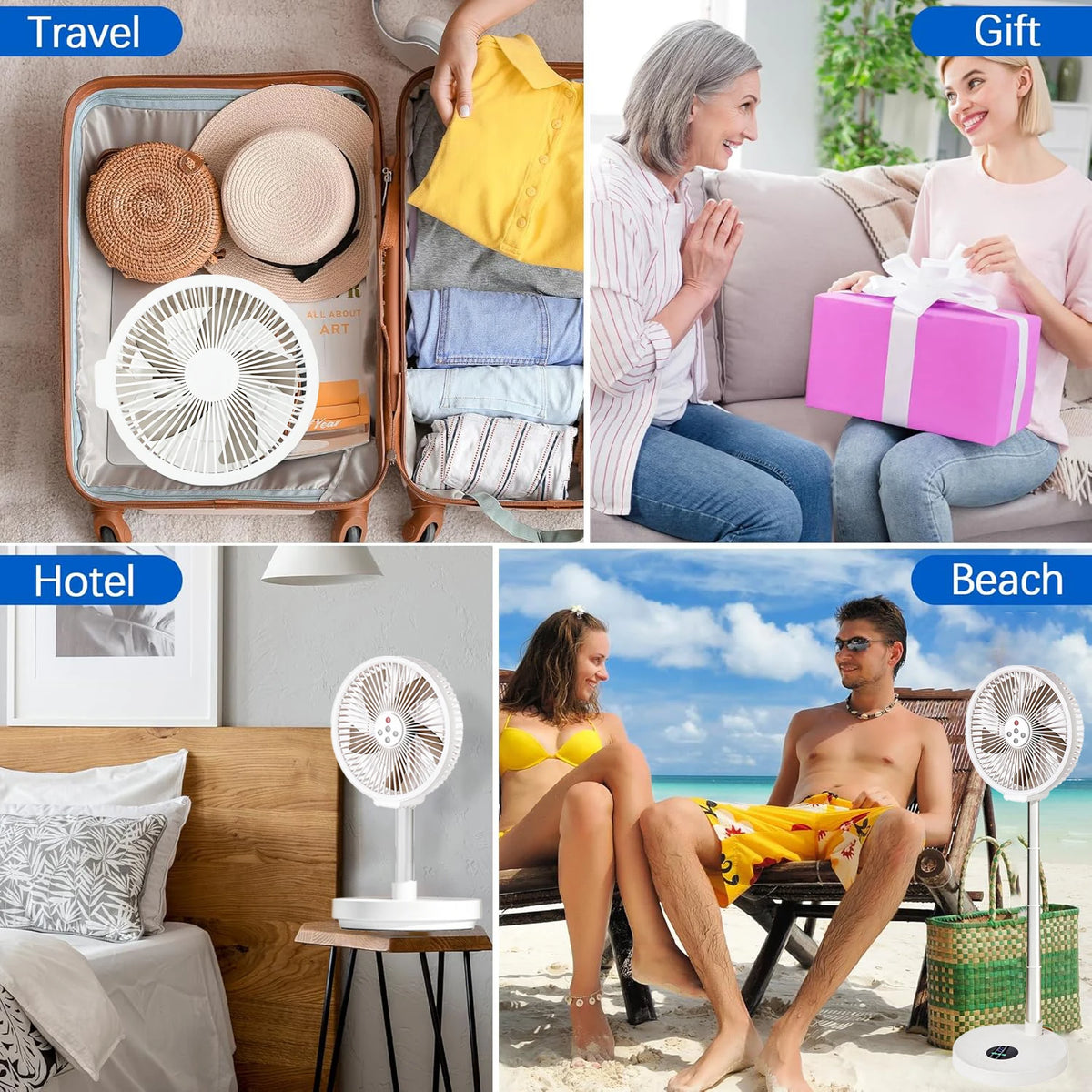 TENGKESi Remote Control Folding Fan With LED Light And Timer