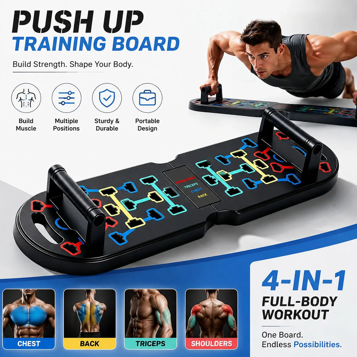 Home Gym Set With Push Up Board And Resistance Bands