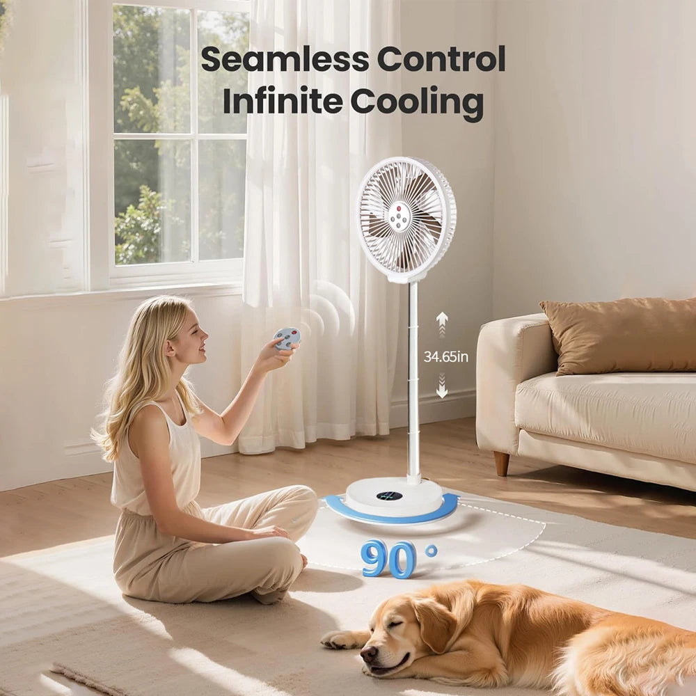 TENGKESi Remote Control Folding Fan With LED Light And Timer