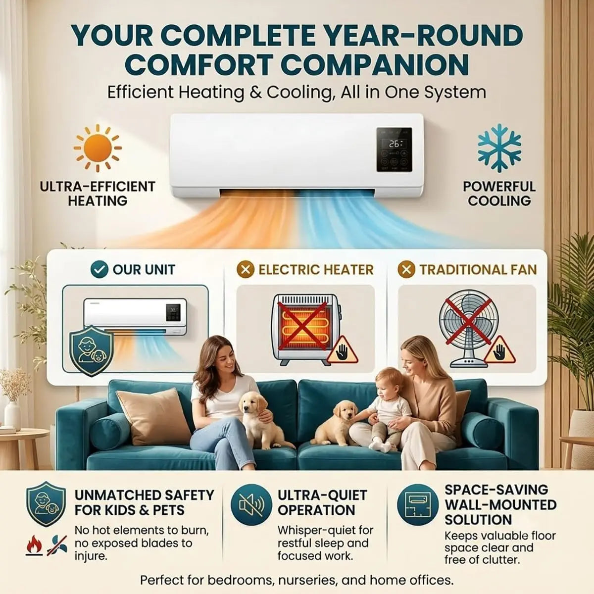 Wall Mounted Mini Split Air Conditioner Heater With Remote Control