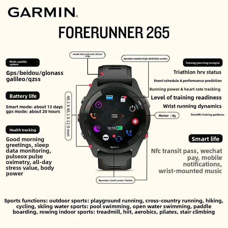 Garmin Forerunner 265 GPS Smartwatch With AMOLED Heart Rate Tracking