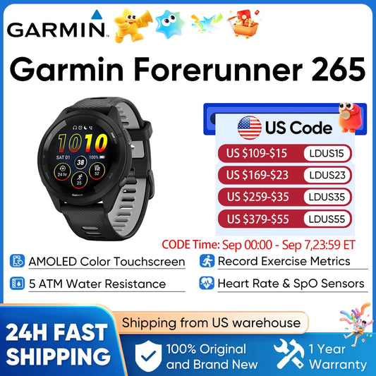 Garmin Forerunner 265 GPS Smartwatch With AMOLED Heart Rate Tracking