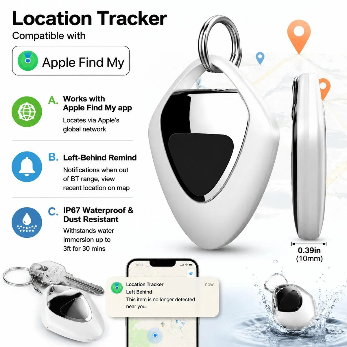 Waterproof GPS Tracker Compatible With Apple Find My Network