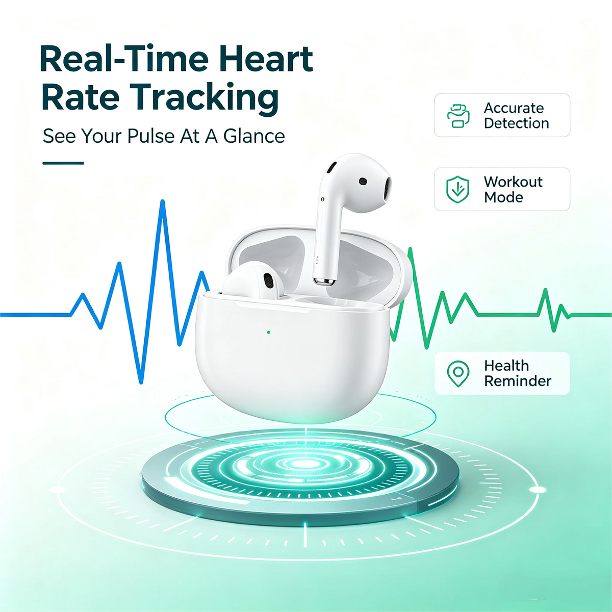 ZZLOVE Wireless Bluetooth Heart Rate Monitor Noise Cancelling Earbuds