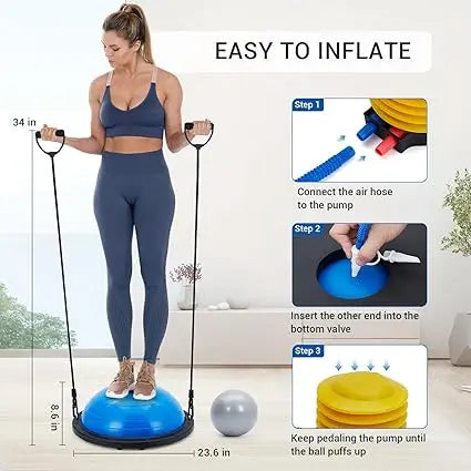 Half Exercise Ball Trainer With Resistance Bands And Pump